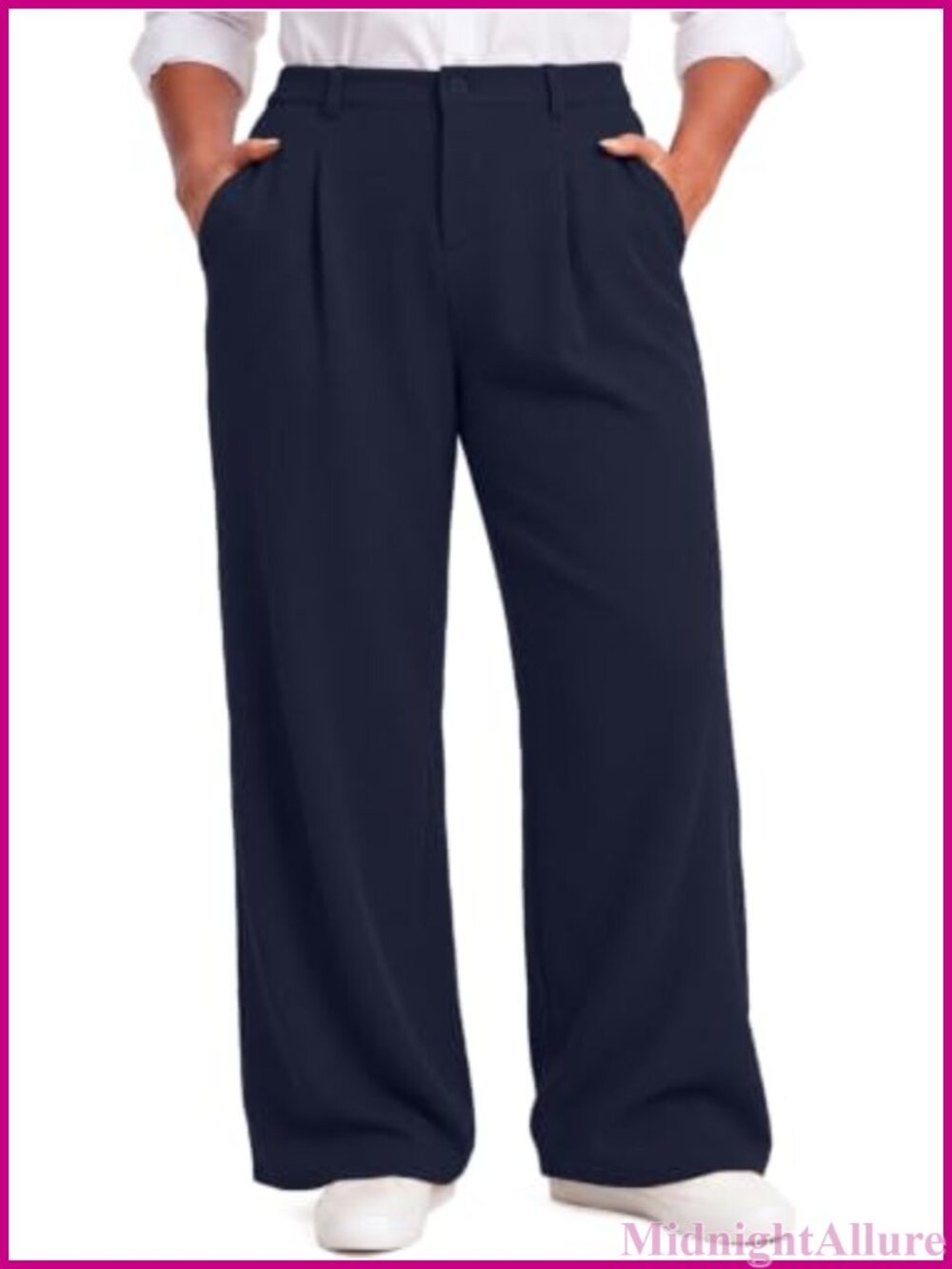 Plus Size Wide Leg Dress Pants Waffle Knit Stretchy Business Work Pants